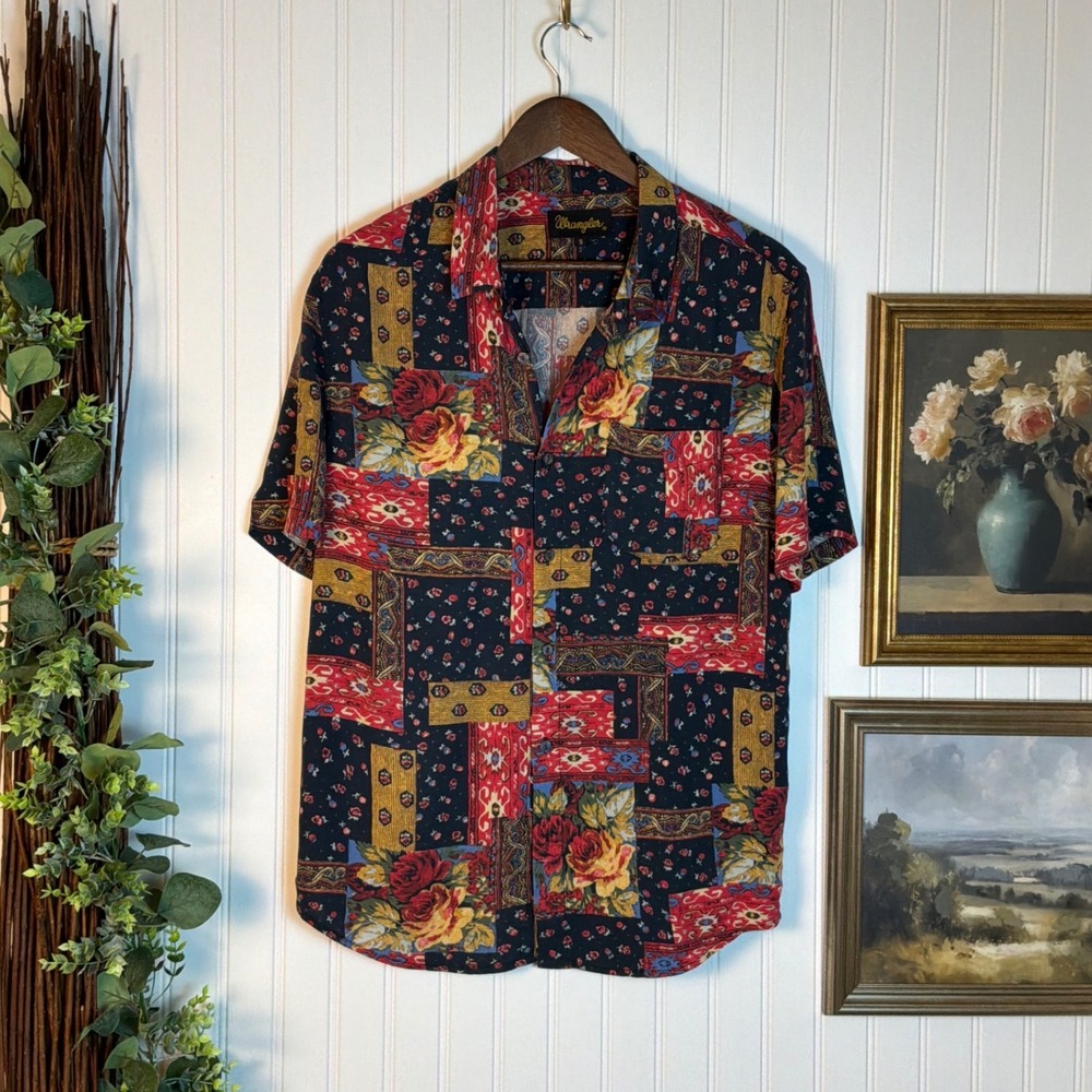 Wrangler Button Up Shirt Womens Small Multicolor Excellent Floral Patchwork
